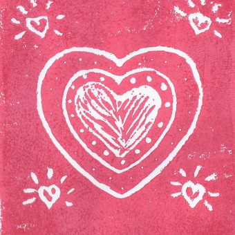 Print of Concentric White Hearts on a Red Background