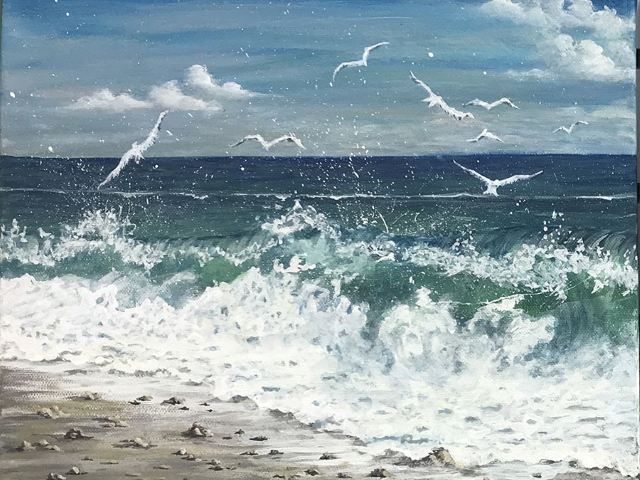 Seascape Gulls - Acrylic on Canvas - 11x14 - $215 (Panel Set w/o Frame)