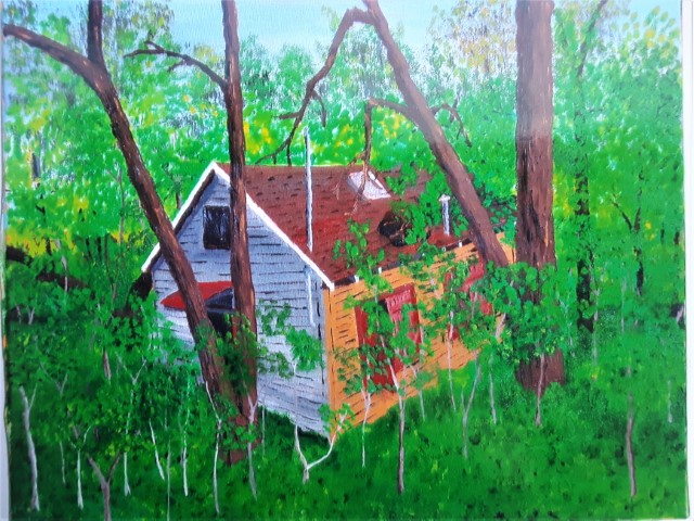 Kundras Cabin, Camp Naivelte, Brampton - $200 - 11 x 14 - Oil on canvas